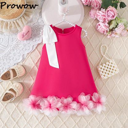 Flower-Shoulder A-Line Party Dress for Girls