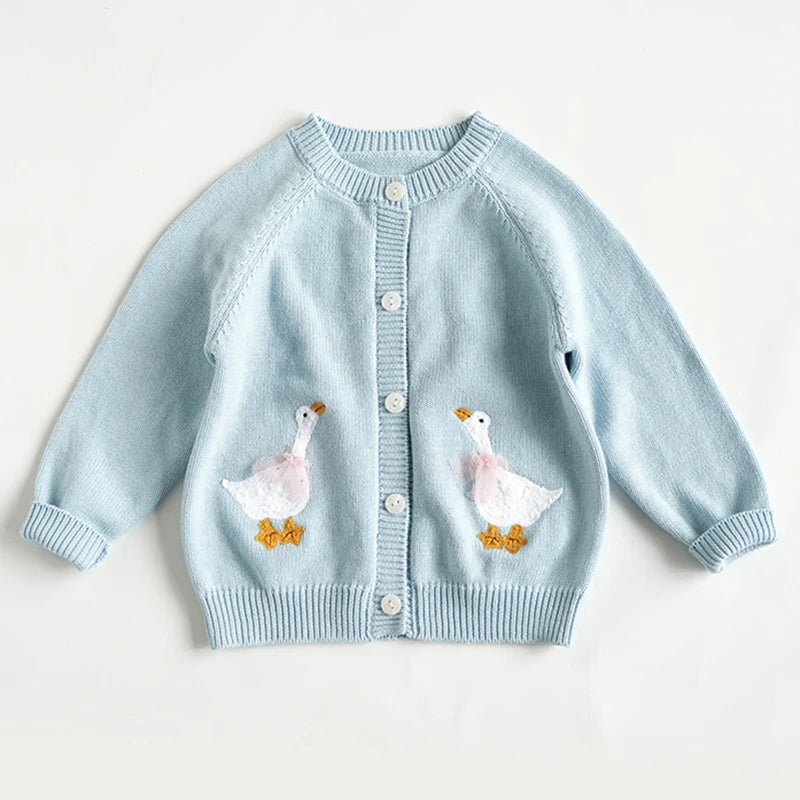 Knit Cardigan Sweater for Babies, Toddlers & Little Kids (9 Months–7 Years) – Button-Front, Embroidered Animals & Floral Details