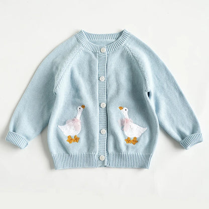 Knit Cardigan Sweater for Babies, Toddlers & Little Kids (9 Months–7 Years) – Button-Front, Embroidered Animals & Floral Details
