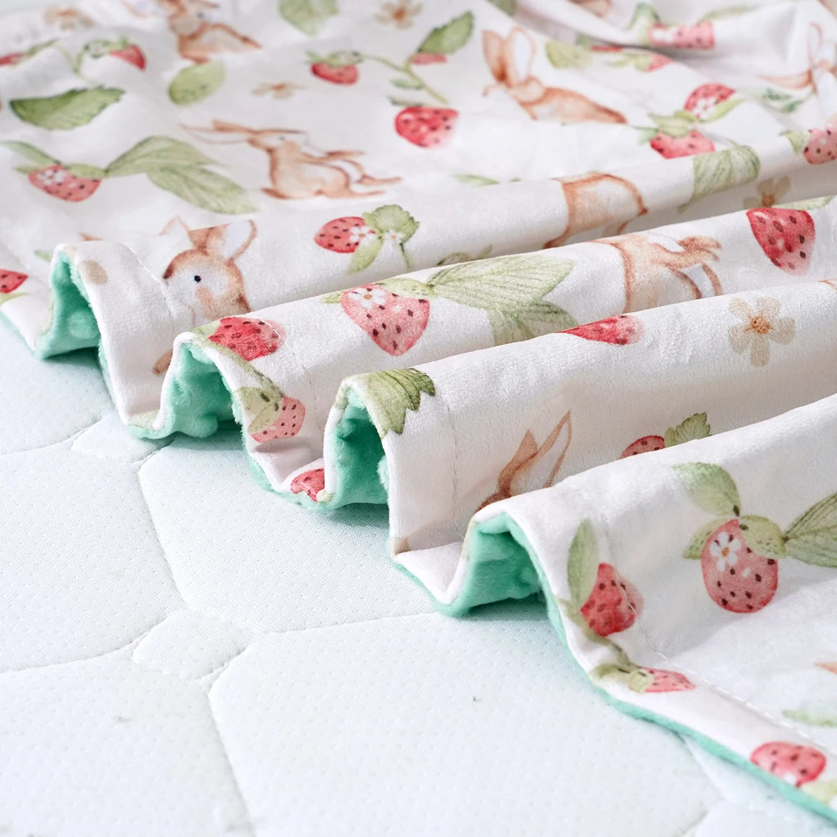 Floral Rainbow & Woodland Print Reversible Minky Baby Blanket