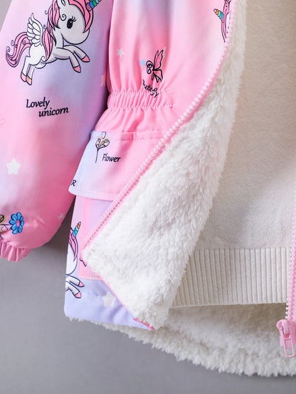 Little Girls’ Plush-Lined Unicorn Gradient Zip-Up Hoodie Jacket (4-7 years)