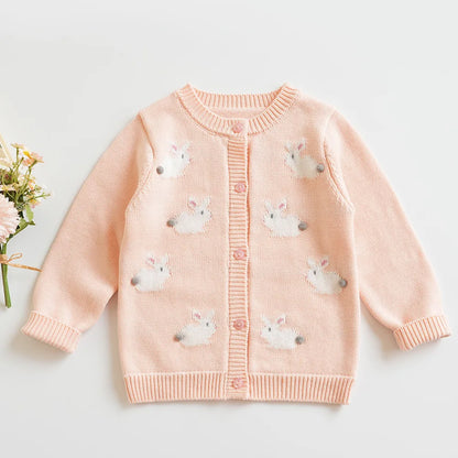 Baby & Toddler Girls Cotton Knit Cardigan (2–6 Years) – Button-Front Sweater with Duck Embroidery
