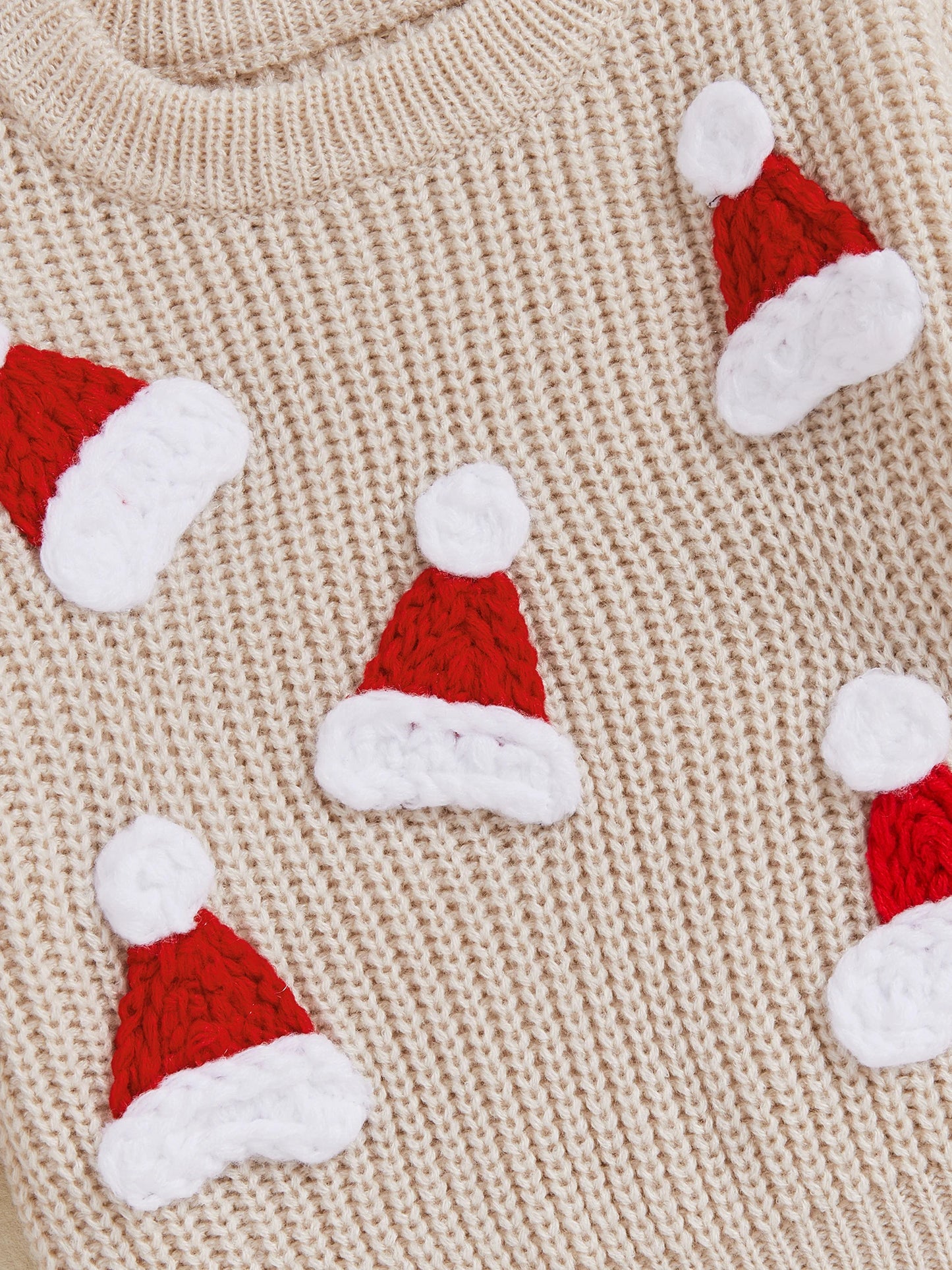 Baby Christmas Knit Sweater – Santa Hat & Tree Embroidery Crewneck (0–18 Months)