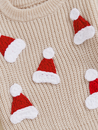 Baby Christmas Knit Sweater – Santa Hat & Tree Embroidery Crewneck (0–18 Months)