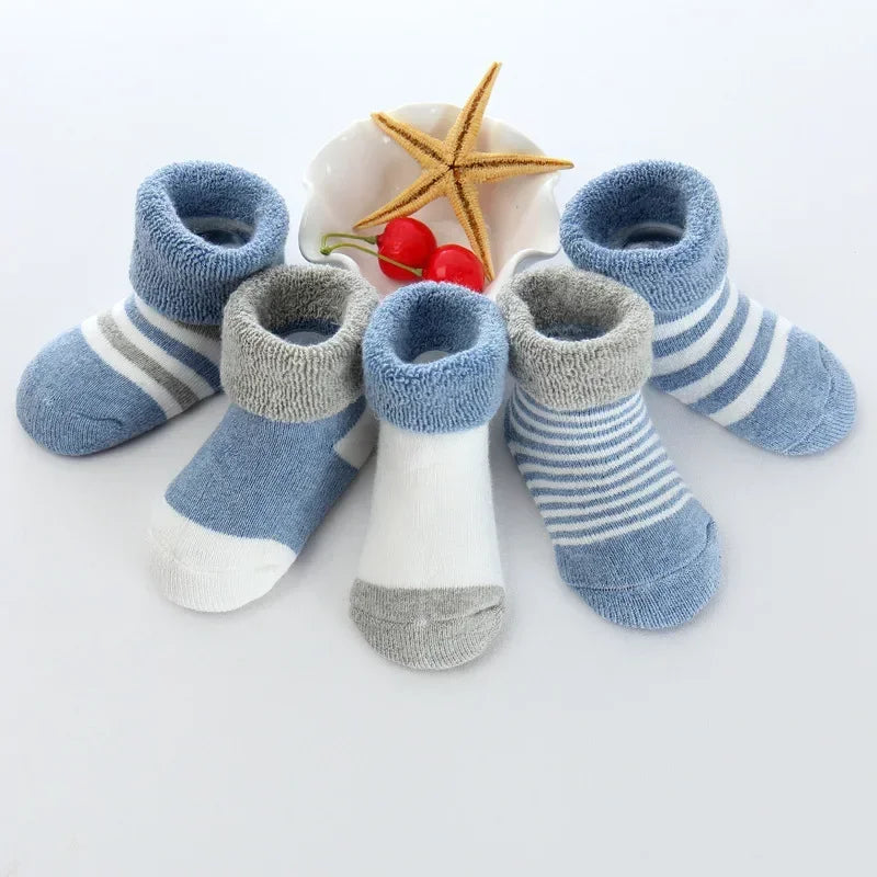 Cozy Fold-Over Cuff Baby Socks – 5-Pack