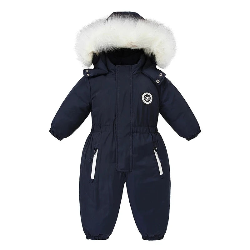 Fluffy-Trim Hooded Winter Snowsuit for Toddlers
