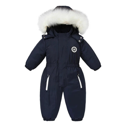 Fluffy-Trim Hooded Winter Snowsuit for Toddlers