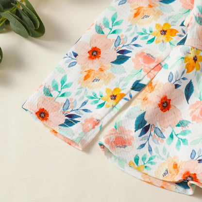 Floral Peplum Top & Distressed Denim Set for Girls