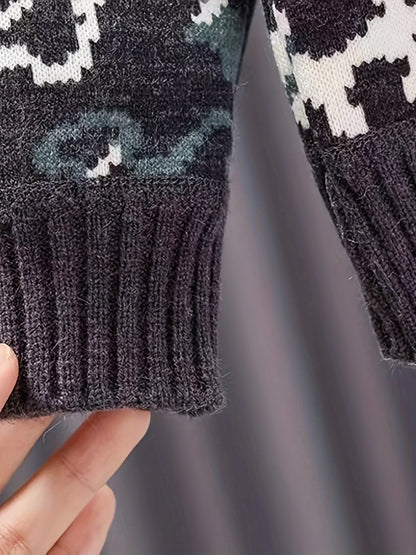 Fleece-Lined Knit Pullover for Boys – Cozy Cartoon Sweater for Fall & Winter
