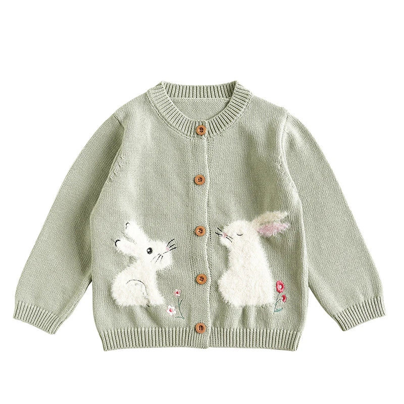 Knit Cardigan Sweater for Babies, Toddlers & Little Kids (9 Months–7 Years) – Button-Front, Embroidered Animals & Floral Details