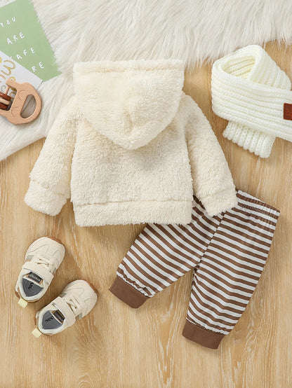 Baby Bear Hooded Fleece Outfit – Cozy 2-Piece Winter Set for Newborn Boys (0–6 Months)