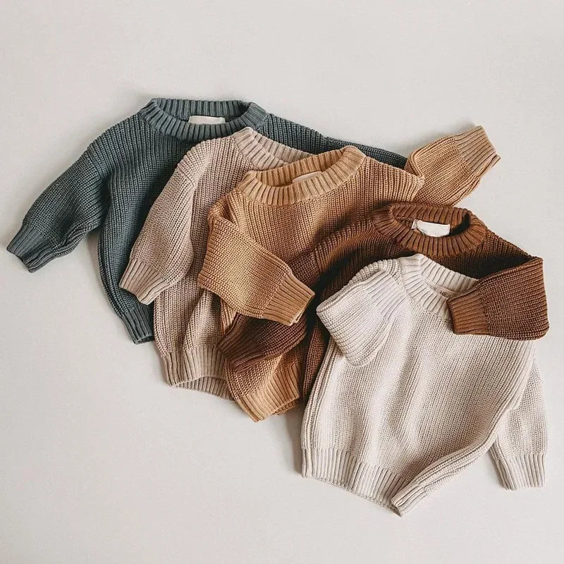 Chunky Ribbed Crewneck Cotton Sweater for Babies & Kids