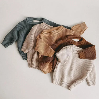 Chunky Ribbed Crewneck Cotton Sweater for Babies & Kids