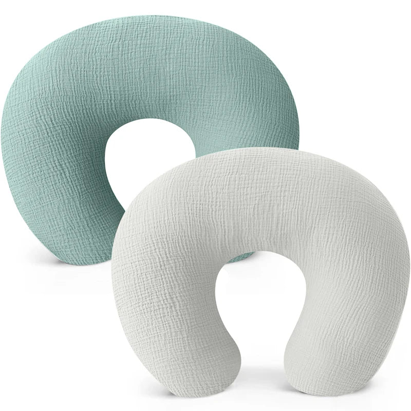 U-Shaped Cotton Muslin Nursing Pillow Cover with Floral & Solid Prints