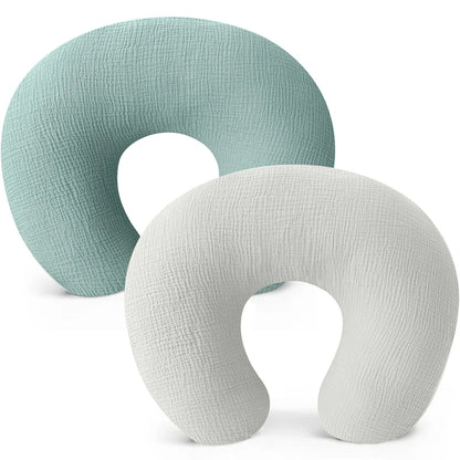U-Shaped Cotton Muslin Nursing Pillow Cover with Floral & Solid Prints