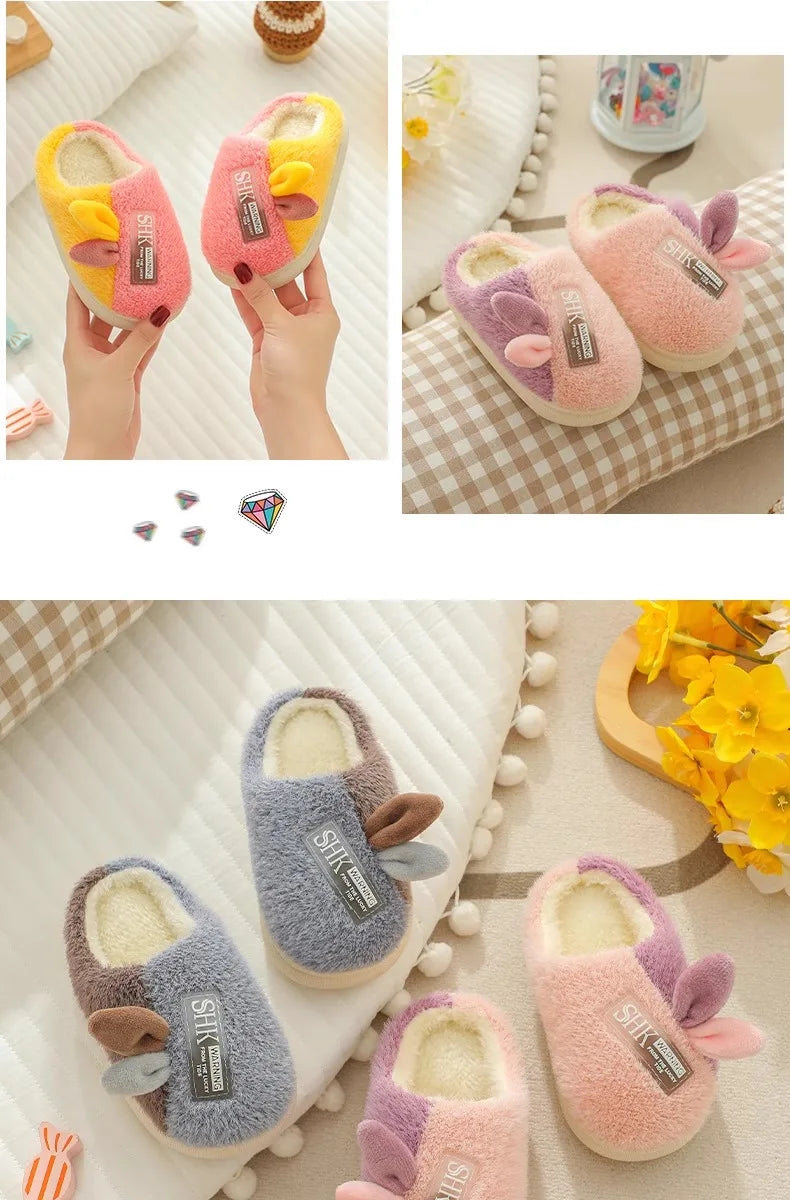 Plush Bunny Ear Kids Slippers – Warm Non-Slip Indoor Shoes for Toddlers & Kids