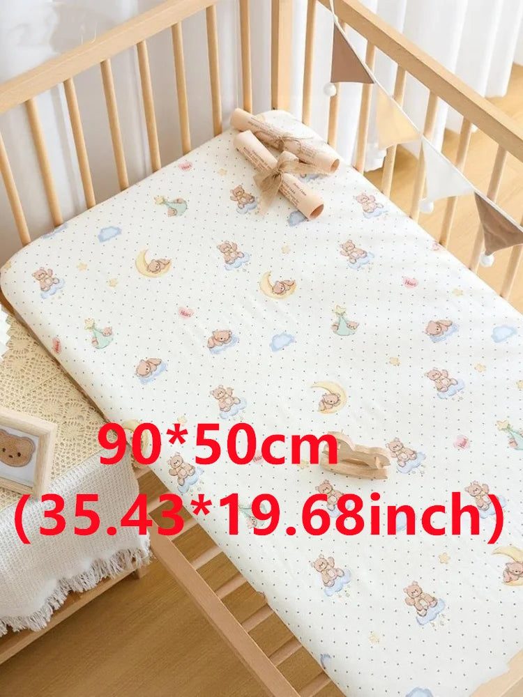 Playful Teddy Bear & Animal Print Cotton Crib Fitted Sheet