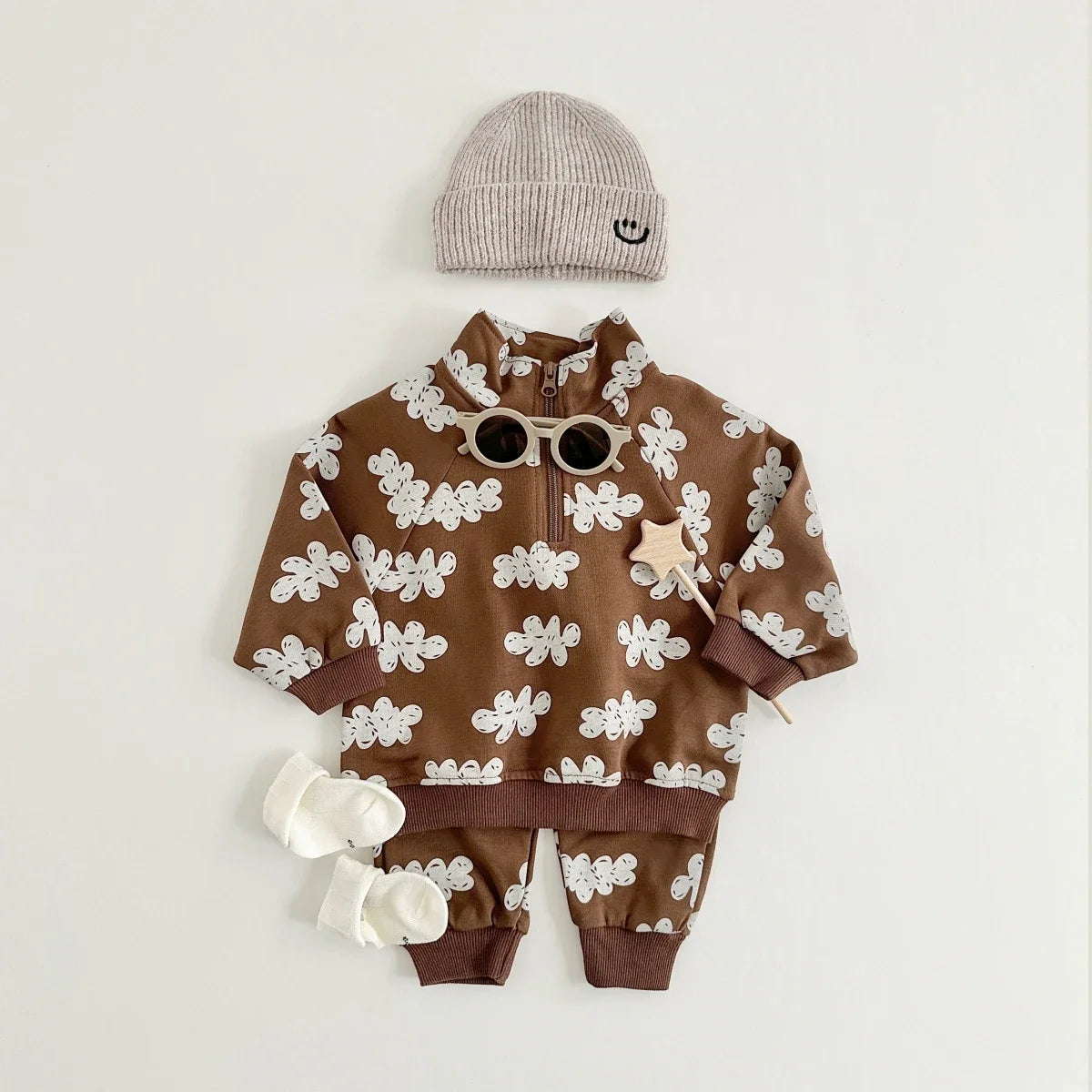Doodle Leaf Half-Zip Sweatshirt & Jogger Set