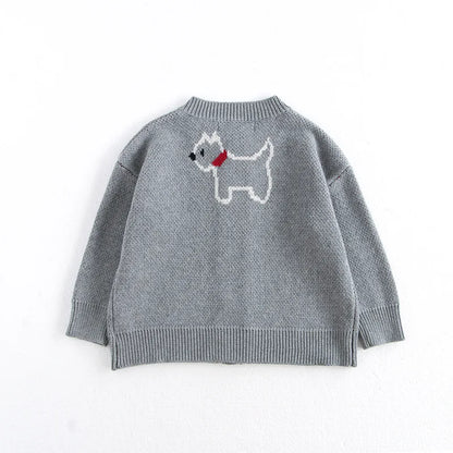 Unisex Kids Dog Knit Cardigan Sweater (18–24 Months to 8 Years) – Button-Front, Cozy Crew Neck