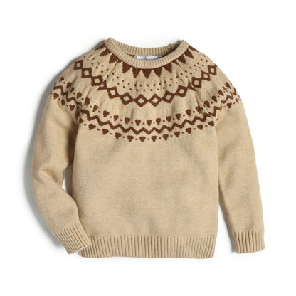 Geometric Yoke Cotton Knit Sweater for Kids