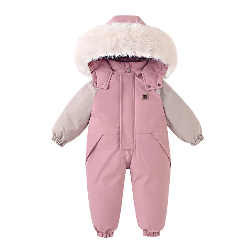 Fluffy-Trim Hooded Winter Snowsuit for Toddlers