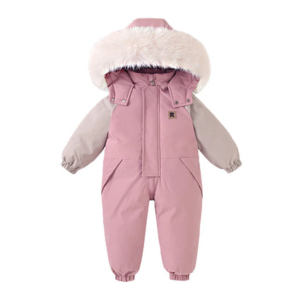 Fluffy-Trim Hooded Winter Snowsuit for Toddlers