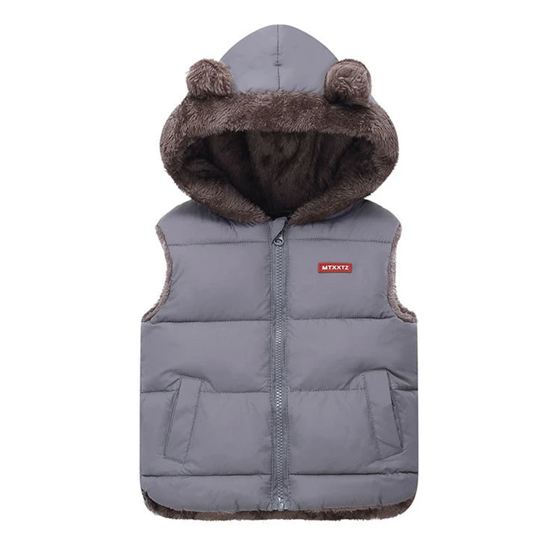 Bear Ear Faux Fur Hooded Puffer Vest for Boys