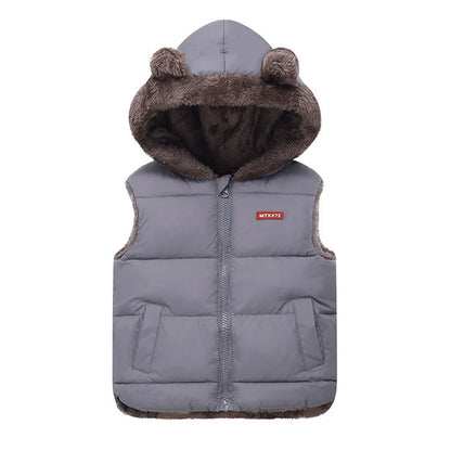 Bear Ear Faux Fur Hooded Puffer Vest for Boys