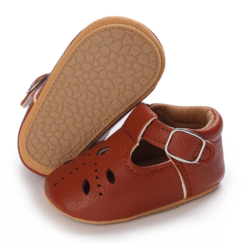 Scalloped T-Strap Baby Mary Jane Shoes with Bows & Cutout Details