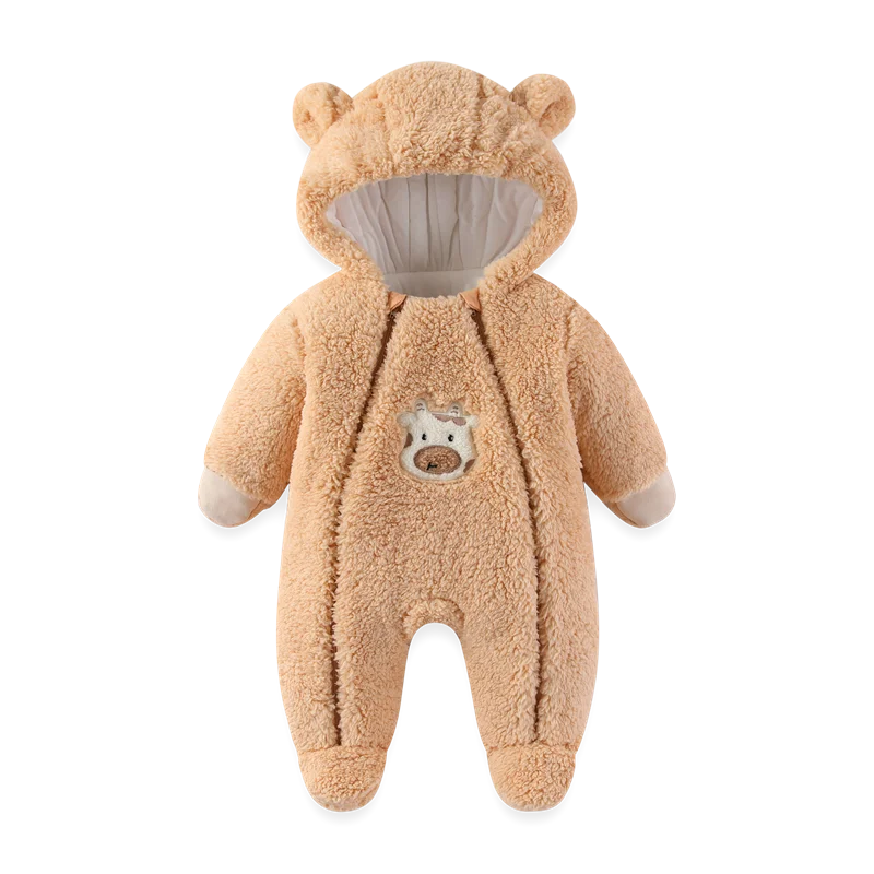 Cozy Critter Winter Romper – Hooded Plush Jumpsuit (0–12 Months)