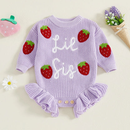 Strawberry Knit Sweater Romper for Baby Girls