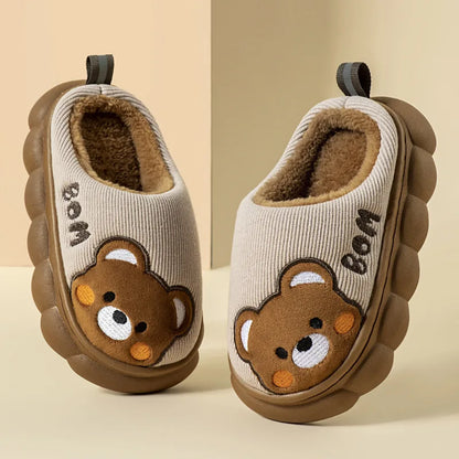 Plush Cartoon Indoor Slippers for Kids – Warm, Non-Slip House Shoes for Toddlers & Little Kids