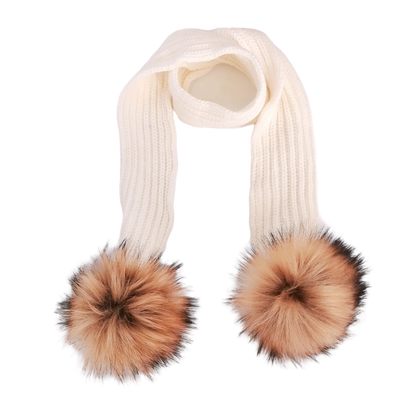 Double Pom Knit Beanie & Scarf Set with Bow