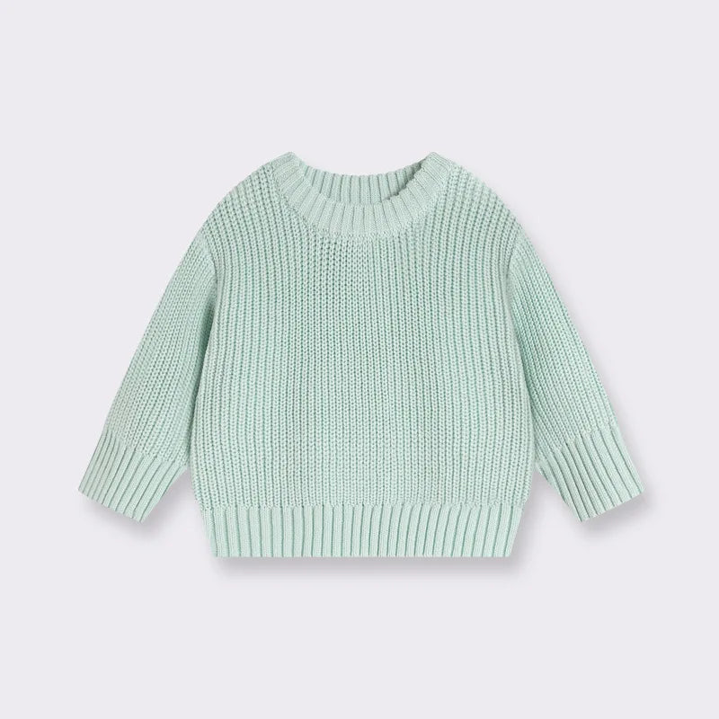 Chunky Ribbed Crewneck Cotton Sweater for Babies & Kids