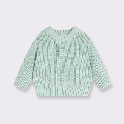Chunky Ribbed Crewneck Cotton Sweater for Babies & Kids