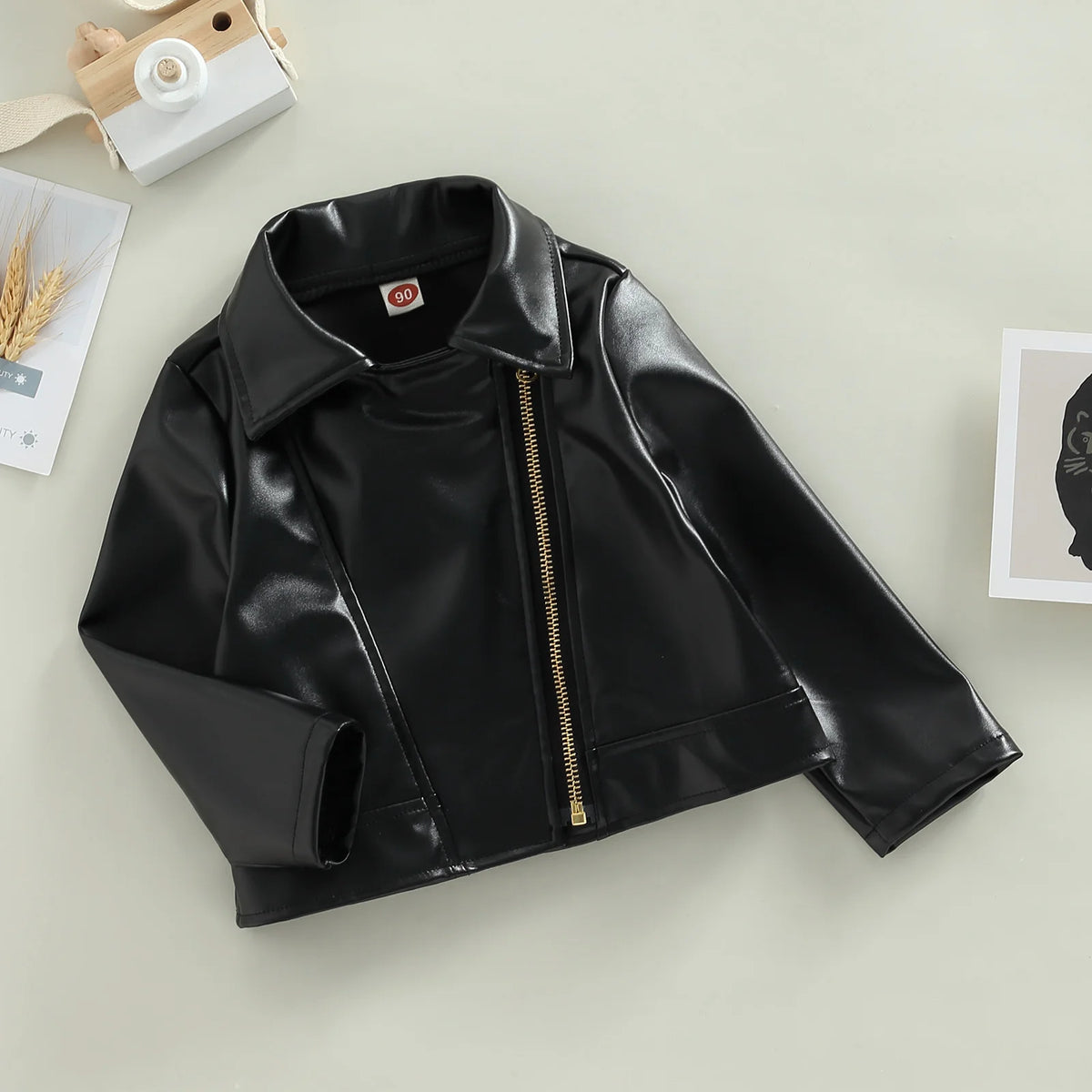 Classic Moto Kids’ Faux Leather Jacket with Gold-Tone Zip