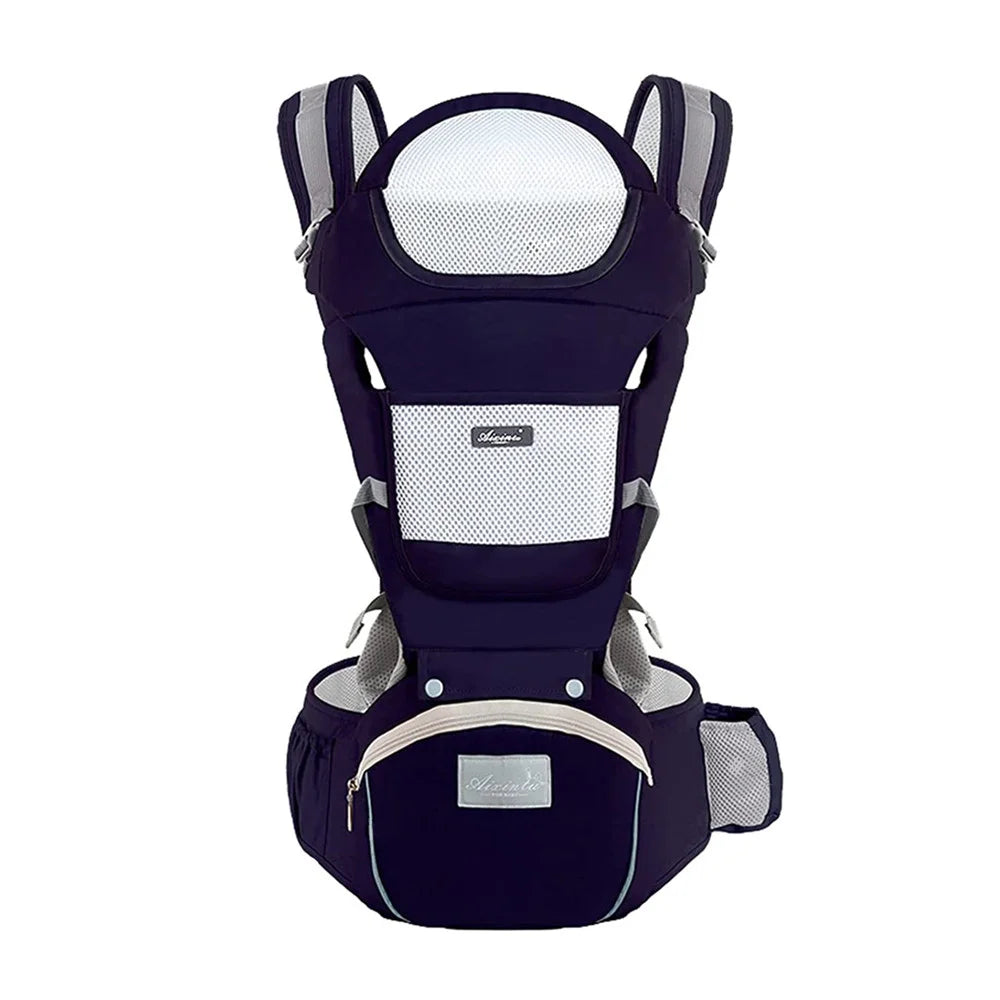 Breathable Mesh Baby Carrier with Hip Seat & Storage Pockets