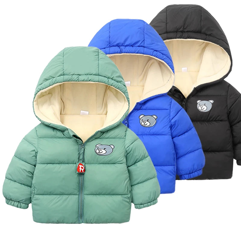 Bear Patch Hooded Puffer Jacket for Boys
