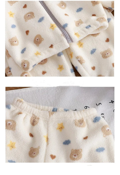 Cozy Fleece Two-Piece Lounge Set for Babies & Toddlers – Plush Cartoon Top + Matching Pants