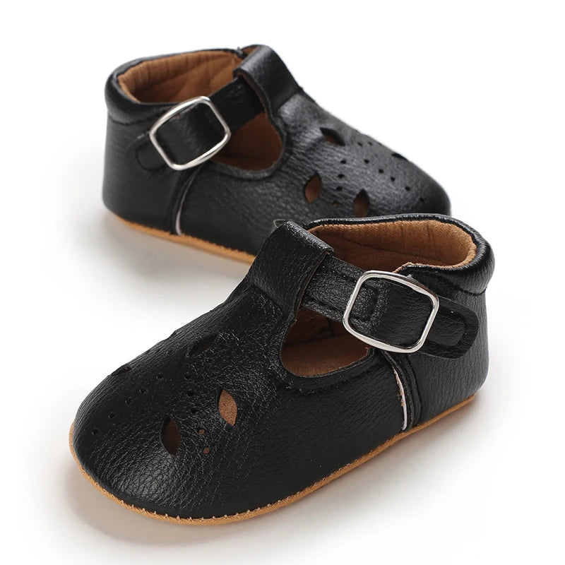 Scalloped T-Strap Baby Mary Jane Shoes with Bows & Cutout Details