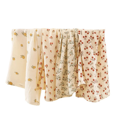 Vintage Floral & Fruit Print Cotton Muslin Baby Blanket