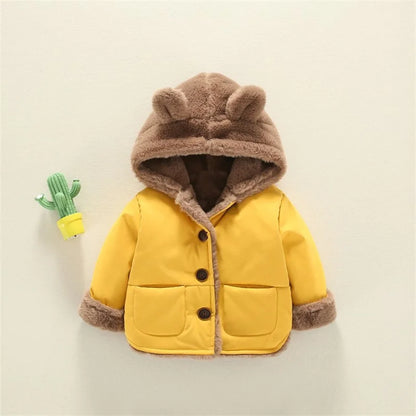 Bear-Ear Plush Lined Hooded Coat for Toddlers