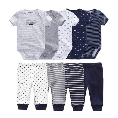 9-Piece Baby Bodysuit & Pants Set – Newborn Essentials for Boys & Girls