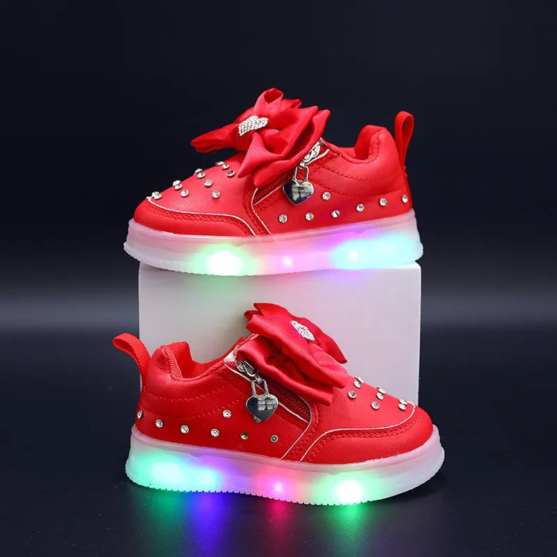 Little Girls LED Light Bow Sneakers