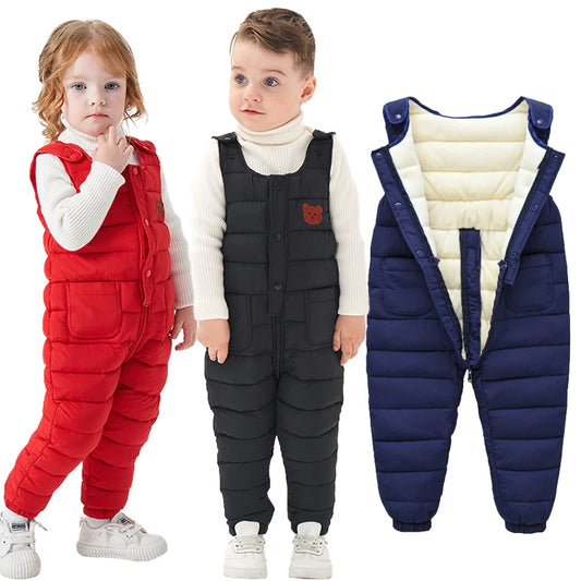 Quilted Puffer Overalls with Bear Patch for Toddlers & Kids