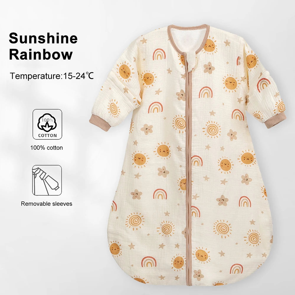 Cartoon Print Cotton Baby Sleep Sack with Removable Sleeves