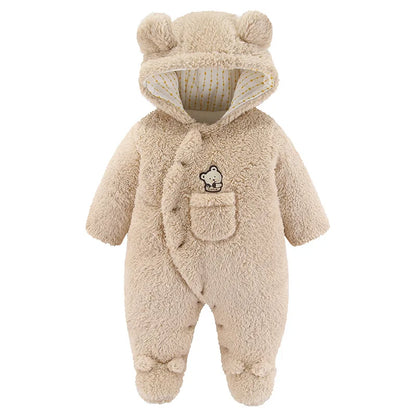 Bear Ear Plush Hooded Footie Romper for Babies