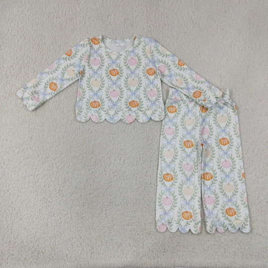 Autumn Pumpkin & Bow Two-Piece Tunic & Pants Set for Girls