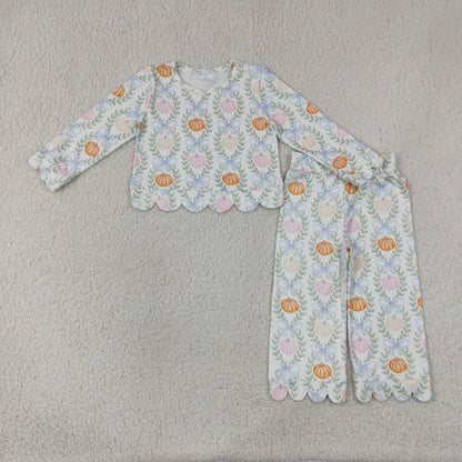 Autumn Pumpkin & Bow Two-Piece Tunic & Pants Set for Girls