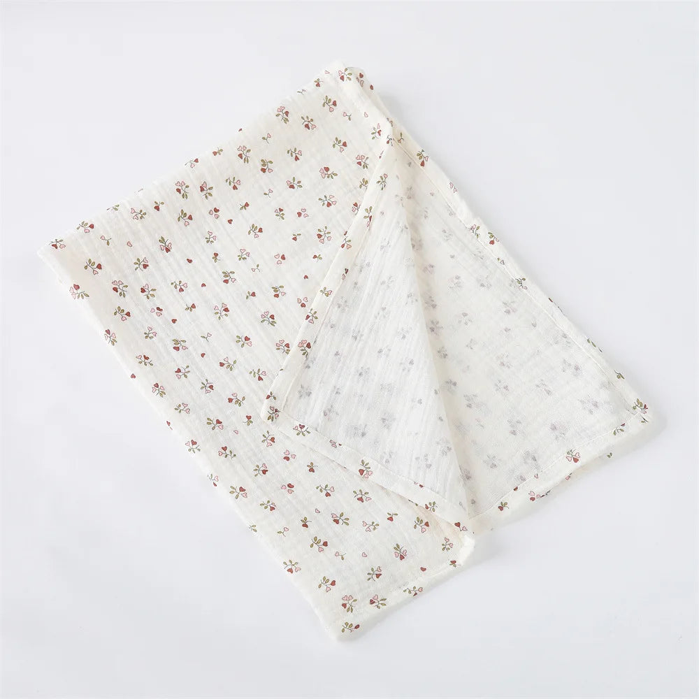 Vintage Floral & Fruit Print Cotton Muslin Baby Blanket
